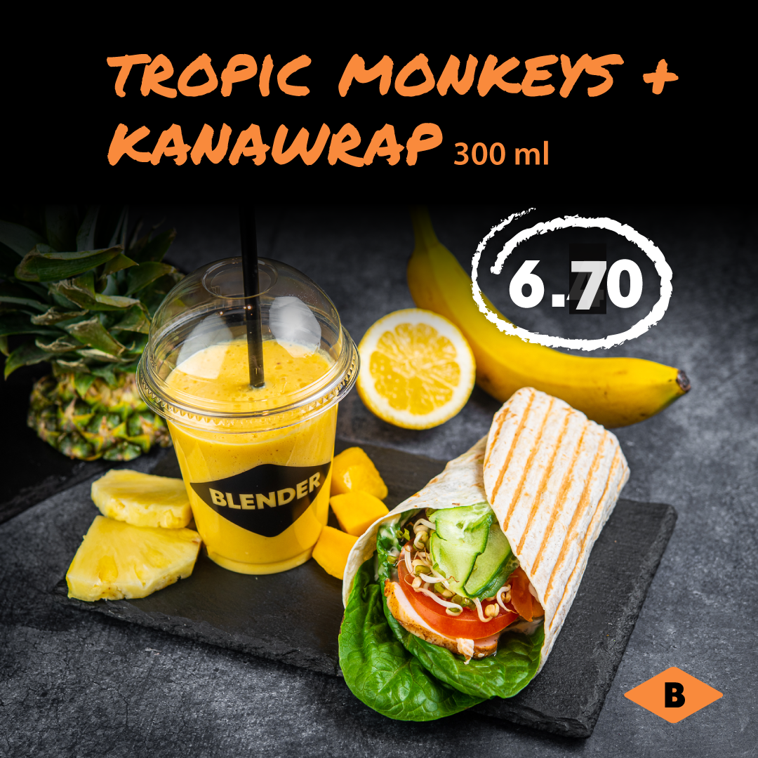 Nädala komboeine - 6,7 €. Tropic Monkeys Smuuti + Kanawrap - Blender