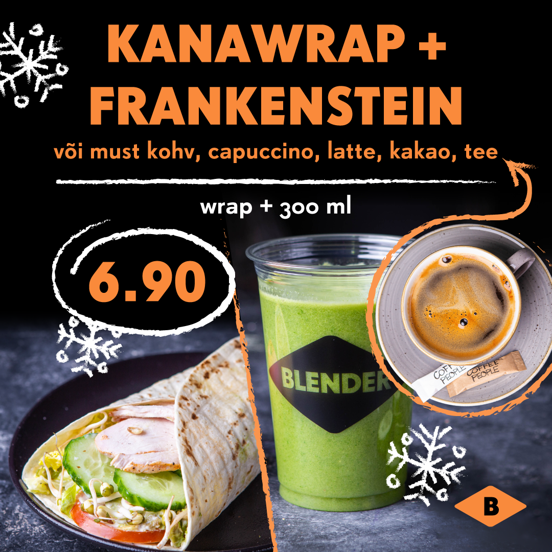 Kanawrap + Frankenstein või kuum jook valikust (Must kohv, Cappuchino, Latte, Kakao, Tee) - Blender