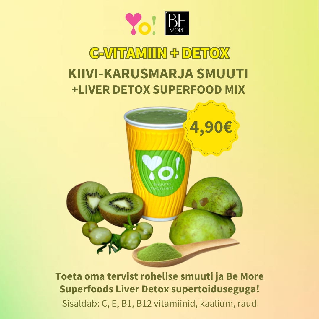 Kiivi - karusmarja smuuti Be More Liver Detox supertoiduseguga! - Coffee In & Yo!