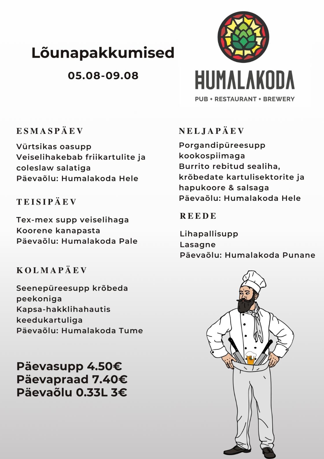 Lõunapakkumine Humalakojas 05.08-09.08 - Humalakoda