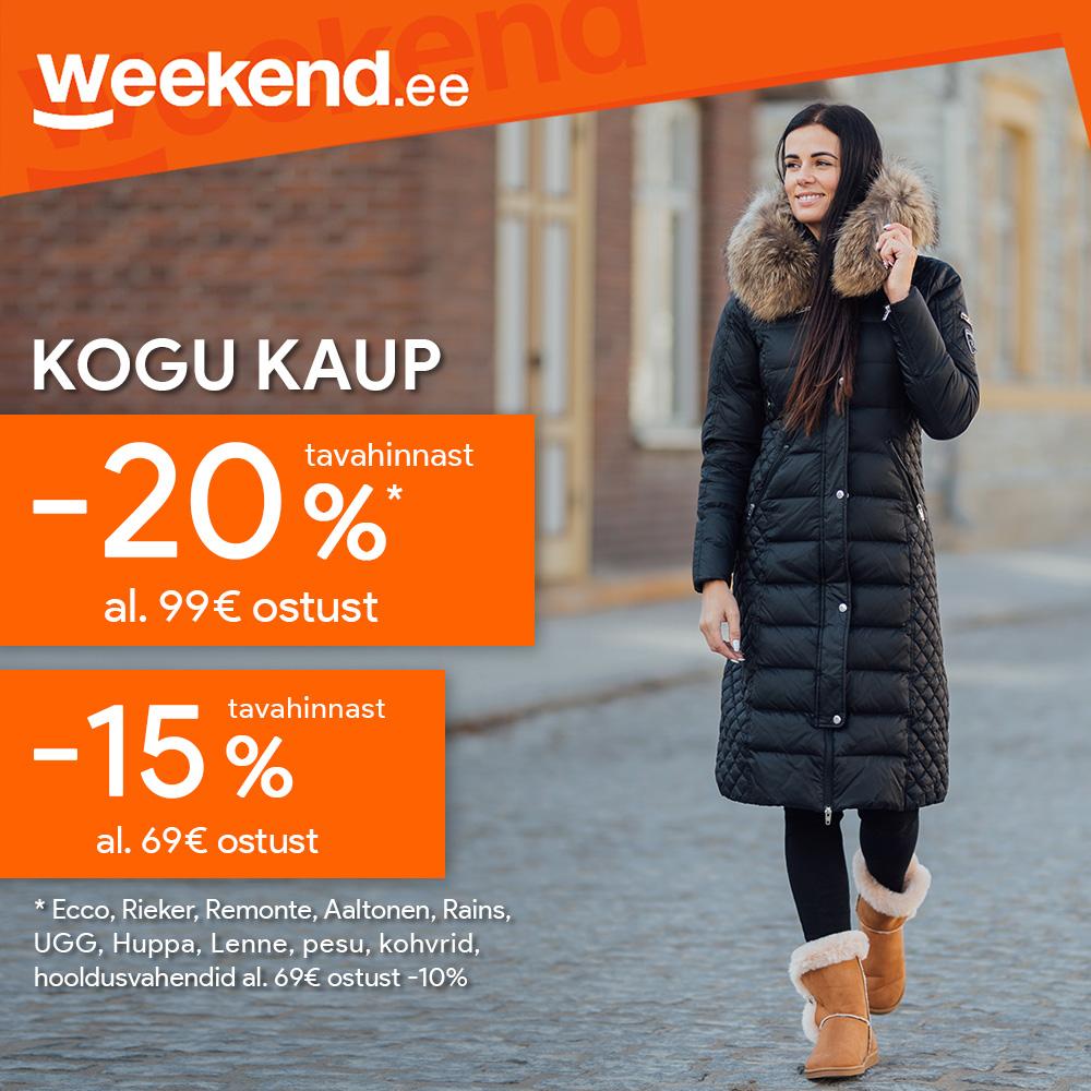 KOGU KAUP al. 99€ ostust* -20% ja al. 69€ ostust -15% tavahinnast! - Weekend Jalatsipood