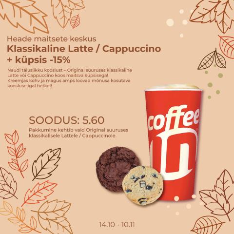 Heade maitsete keskus: Klassikaline Latte / Cappuccino + küpsis -15%